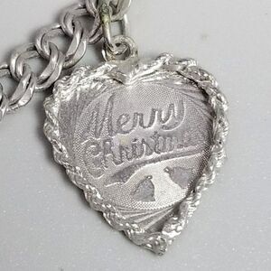 Vintage Elco Sterling Silver Merry Christmas Dove Charm Bracelet, Double Link